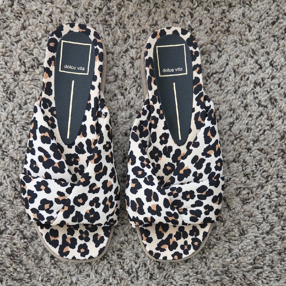 Dolce Vita Leopard Knot Slide Sandals - Black, Tan, Cream